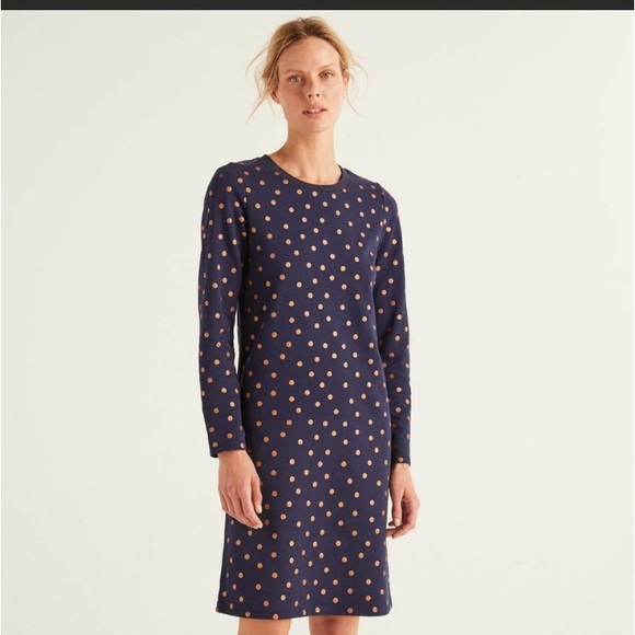 Boden Dresses & Skirts - Boden Womens Navy Dress Copper Polka Dots EUC Size 16